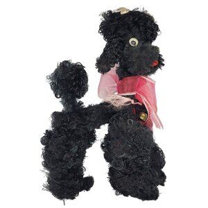 Vintage Chenille Pipe Cleaner Poodle Dog Black Kitsch Googly Eyes